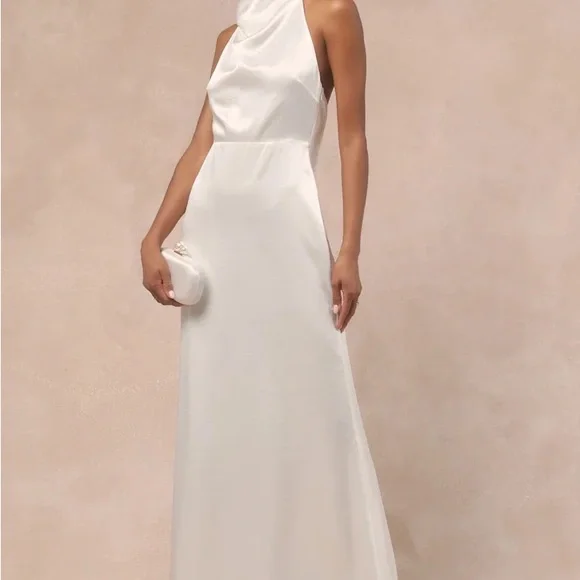 Lulus | Dresses | Meliana White Satin Halter Backless Maxi Dress | Poshmark Lulus | Dresses | Meliana White Satin Halter Backless Maxi Dress | Poshmark